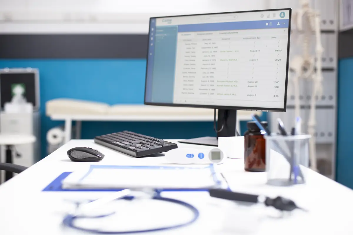 Empty medical workspace with technology